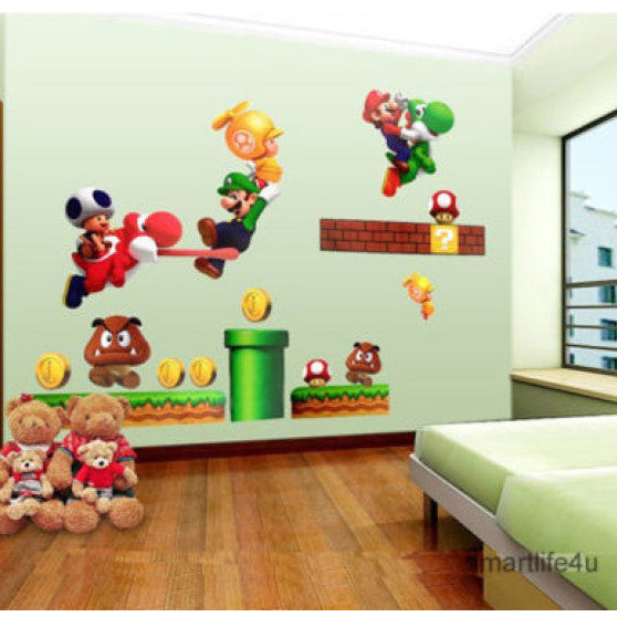 Mario Bros - Removable Vinyl Wall Stickers Decoration Decal Mural Room Family Art size 60x90  dms4560001
