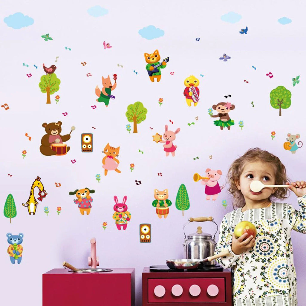 【BestGO】Cartoon animal band note wall sticker living room bedroom background wall sticker wall stickers for kids rooms size 50x70 sk7143