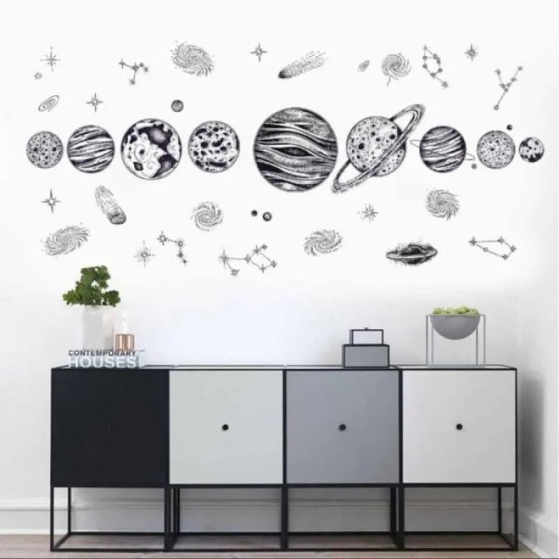 SAMHEZ JM7363 PLANETS BLACK N WHITE 60X90  WALSTIKER WALLSTICKER  WALL STIKER