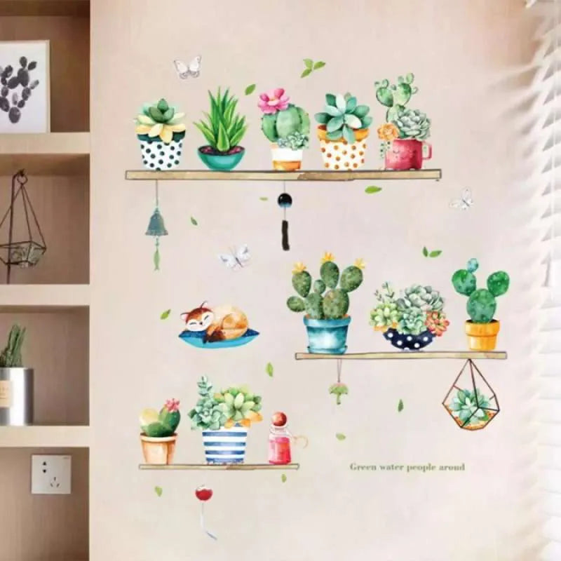 HM71007 CUTE PLANT DISPLAY POTS VASE 50X70 WALLSTICKER WAL STIKERS