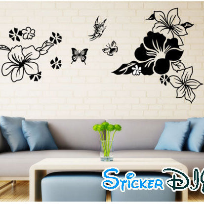 wall sticker, black hibiscus flower size 60x90  jm8228