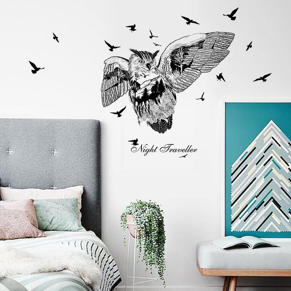 Owl Animal Wall Stickers, Wallpaper Stickers, Nordic Interior Wall Decor, Waterproof, Perfect for Rental Apartments, Bedrooms, Living Rooms, DIY Room Decorations, Home Decor size 50x70 sk7108