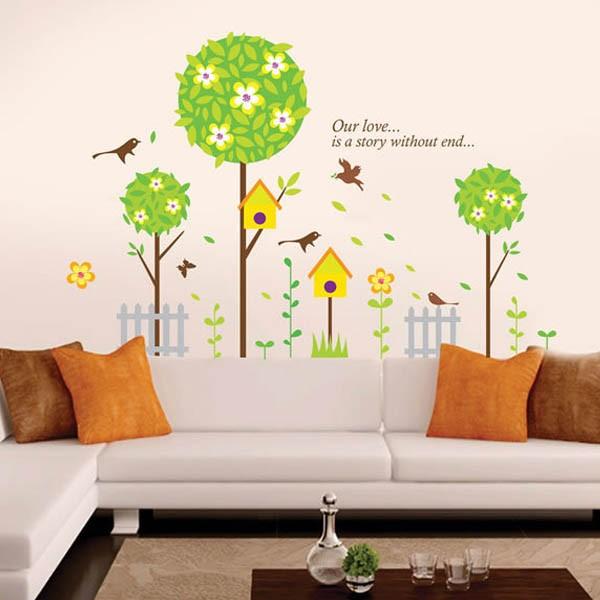 Wall stickers Pop illustration Birds and birdhouses Interior wall decor Scandinavian style DIY Removable