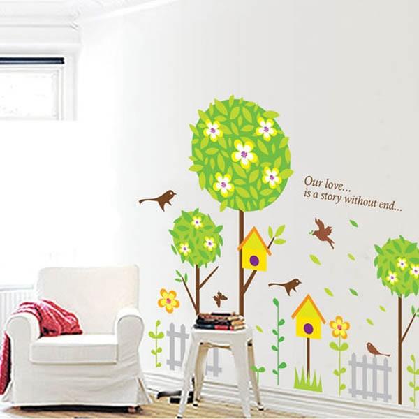 Wall stickers Pop illustration Birds and birdhouses Interior wall decor Scandinavian style DIY Removable size 60x90 xy1152