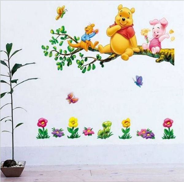 Cartoon animal winnie pooh vinyl wall stickers for kids rooms boys girl home decor wall decals home decoration wallpaper for kids  size 50x70 dm570185