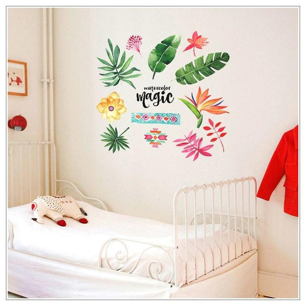 Home Wall Stickers Tropical Watercolor Leaf Flowers Wall Stickers Waterproof Wall Decal Stickers  size 50x70  sk7173