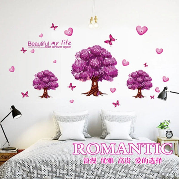 purple tree love butterfly Flower Wall Sticker for TV sofa kindergarten living room Bedroom Home Decor wedding decoration AY9228 - AliExpress 15  size 60x90  am9105