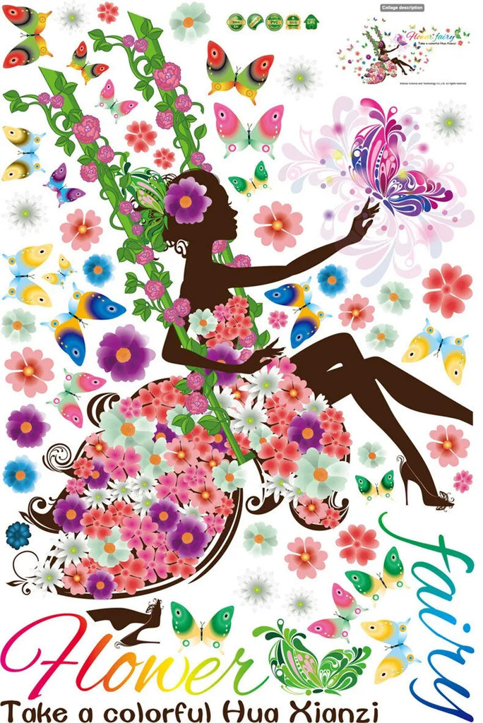 Afra Design ' Flower Fairy ' Wall Sticker (PVC Vinyl, Size 3XL, Multicolour)