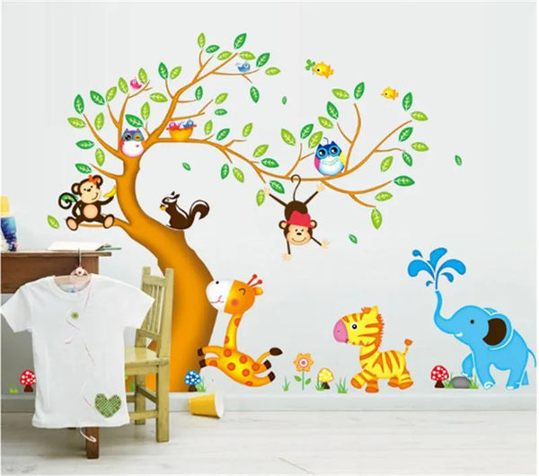 Wall Stickers Cartoon Animal Tree Boy Girl Kids Room Decor ay9240 60x90