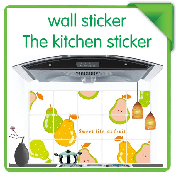 Pear Fruit Kitchen Decor Oil Proof High temperature Resistant Aluminum Foil Removable Tile Wall Stickers