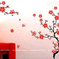 VAGA Stylish Adhesive Rooms Walls Vinyl DIY Stickers/Murals/Decals/Tattoos/Transfers with Red Japanese Cherry Blossoms Tree/Branch and Butterflies Designs size