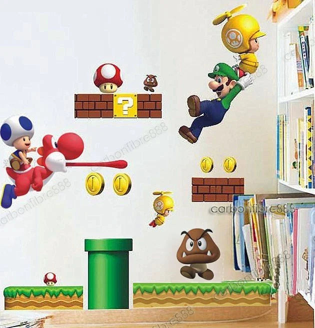 Super Mario Bros Wall Stickers Kids room Children room wallpaper Kindergarten classroom Mario wall sticker Living room dining room bedroom Mario wall sticker size 50x70  lm7008