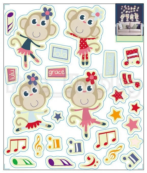 Glow Sticker Carton Dancing Monkey Glow In The Dark Stickers Cute Dancing Monke