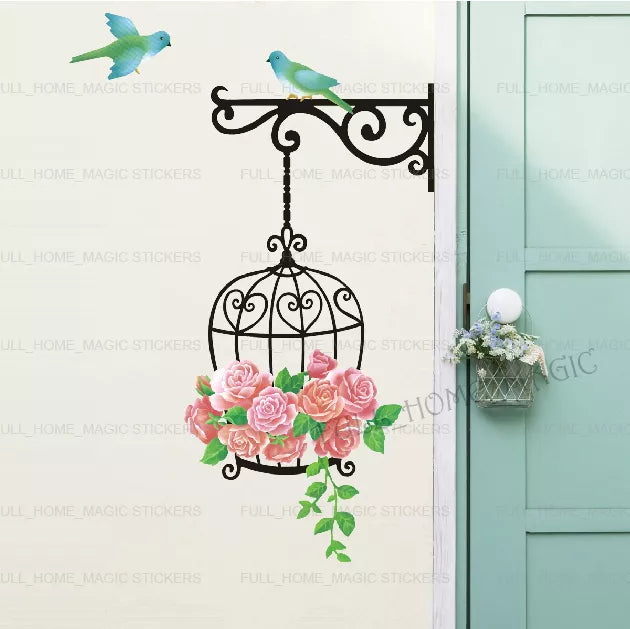 Tc1006 Large Floral Bird Cage Birds Wall Stickers Mural Home Decal Art Decor Corner DIY