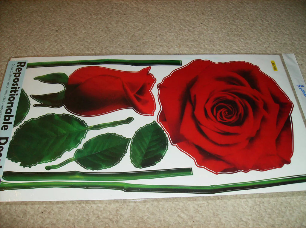 RED ROSE WALL DECAL REMOVABLE 24" x 13" WASHABLE CAN REPOSITION new SEE PICS