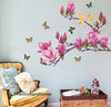 Pink Magnolia Tree Flower Butterfly Wall Stickers Home Decor WallSticker ay1903