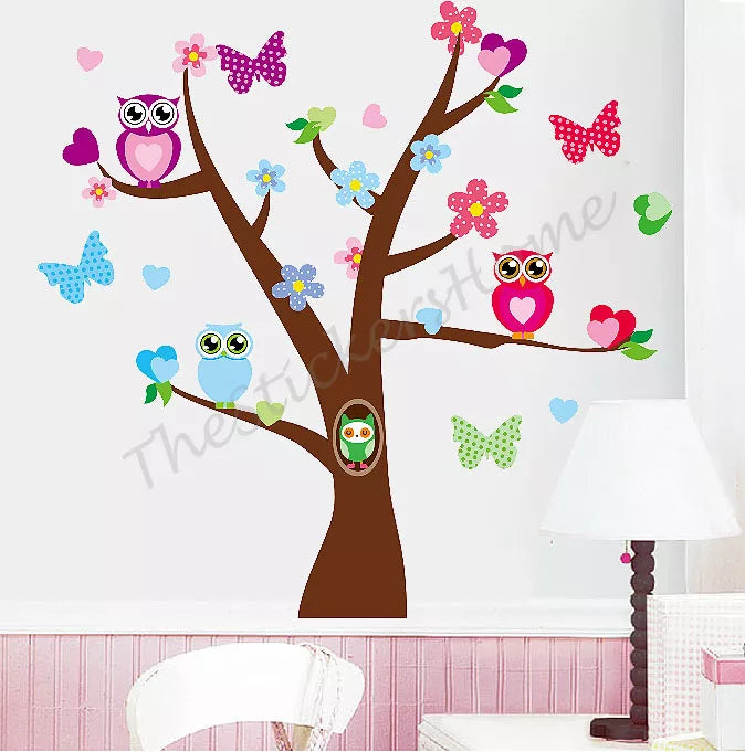 Owl Flower Butterfly Tree Wall Stickers Girls Bedroom Decor Kids Nursery Decals