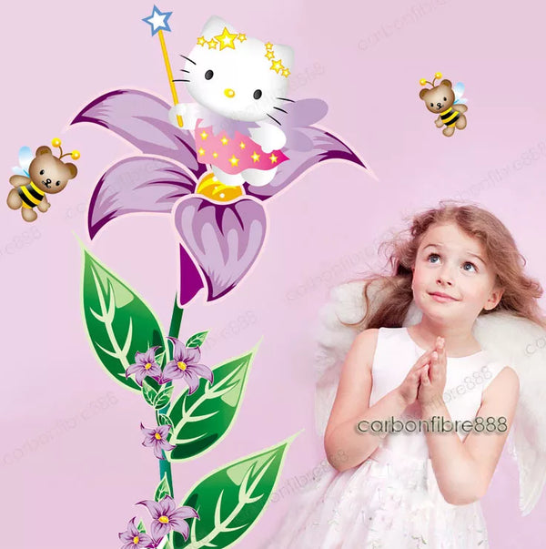 Large Hello Kitty Fairy Flower Wall Stickers Girls Decor Decals Vinyl Removable