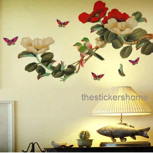 Peony Flower Tree Butterfly Wall Sticker Reusable Art Mural Decor Wallpaper size 60x90 ay938