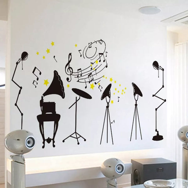 Removable Wallpaper Self- Adhesive Wall Sticker Musial Instrument Decal Musical Notes Wall Decoration for Home Muscial House Bedroom