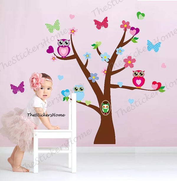 Owl Flower Butterfly Tree Wall Stickers Girls Bedroom Decor Kids Nursery Decals