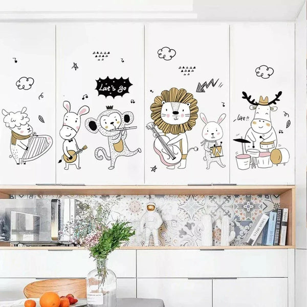 Animal Music Band Lion monkey wall stickers decals children bedroom kindergarden size 50x70  sk7177