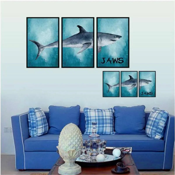 sAMHEZ HM92012 JAWS FRAME 3D DEEP BLUE SEA WALLSTICKER WALL STICKER
