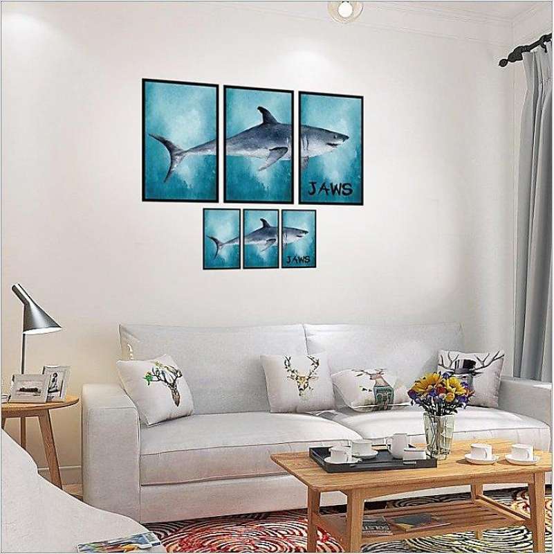 sAMHEZ HM92012 JAWS FRAME 3D DEEP BLUE SEA WALLSTICKER WALL STICKER