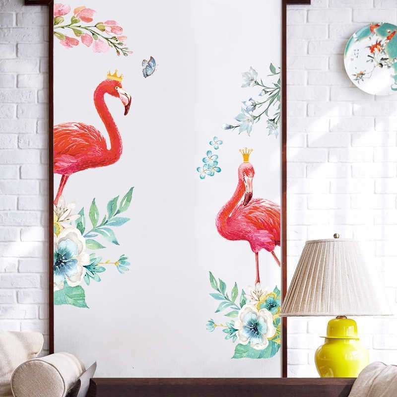Flamingo Wall Stickers Door Entrance Screen Stickers for Bedroom Living Room Decor (30x90cm/11x35 x2pcs)