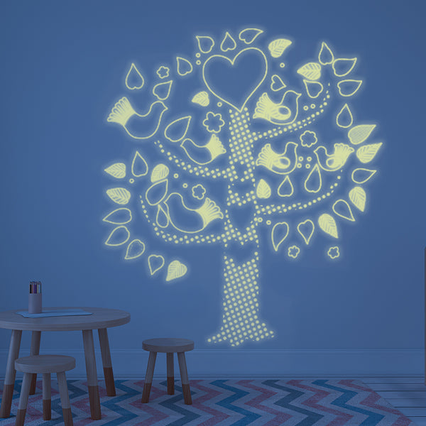 Glow in the Dark Wall Stickers - Tree with Birds  ABQ9617