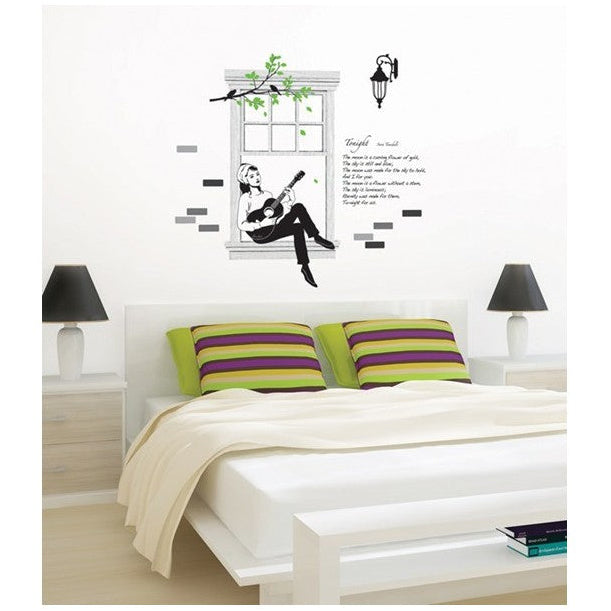 Decor Kafe 'Lady in Window' Wall Sticker size60x90 ay853