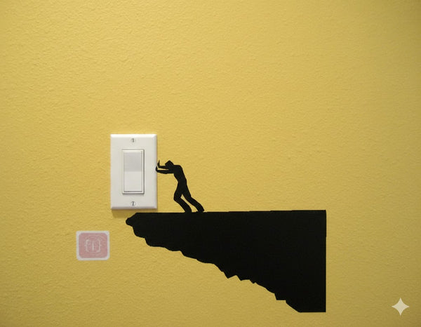 ISEE 360® Cartoon Man Pushing The Switch Board Sticker Suitable for Any Black Vinyl Decals L x H 12.00 X 7.00 Cm