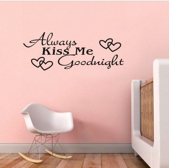 Always Kiss Me Good Night Wall Sticker, Vinyl Saying Words Quote Decals Warm Inspirational Quotes Removable Art Decor for Bedroom, Living Room, Home Decoration   Dz016  Size 42x18