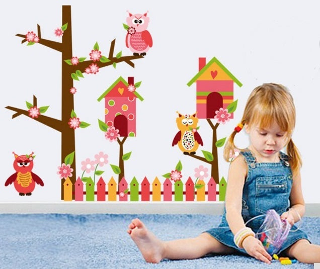 Children's wall sticker PINK OWL HOUSE Ay7200
