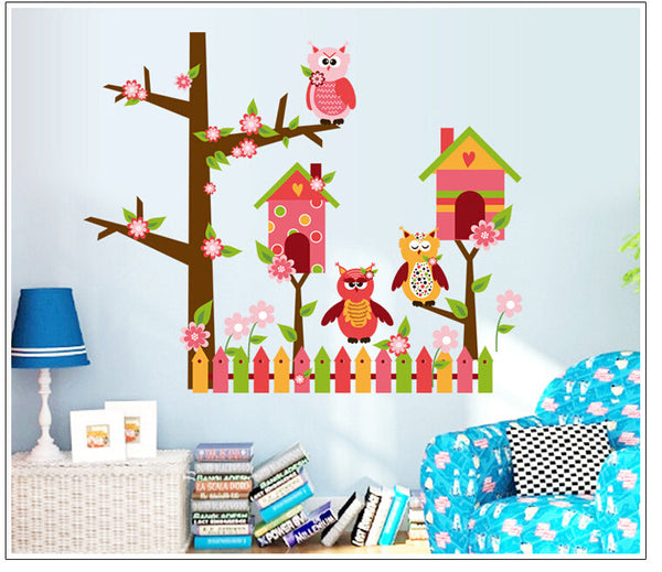 Children's wall sticker PINK OWL HOUSE Ay7200