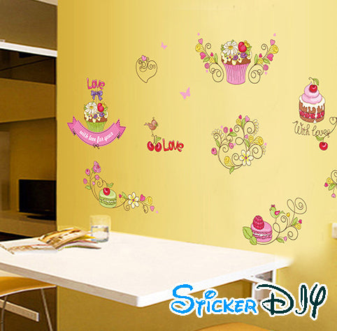 Transparent wall sticker Love cakes (width 140m. x height 70cm.) abc1035