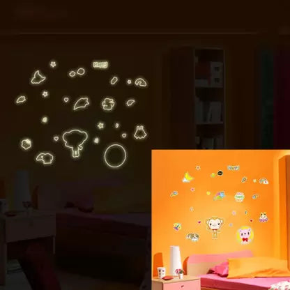 Cortina 25 cm Night Cartoon Radium Theme Vinly Wall Stickers Multi Color Glow in the Dark Sticker