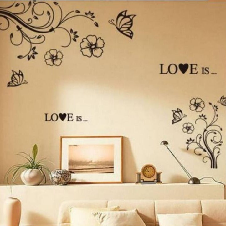 Black Butterfly Flower Wall Decal Love JM7227