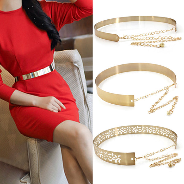 Metal Waist Chain Belt for Girls Fashion Women Gold Belt for Girls New Designs 3.5CM 2CM Adjustable Skirt Match Fashion Accessories