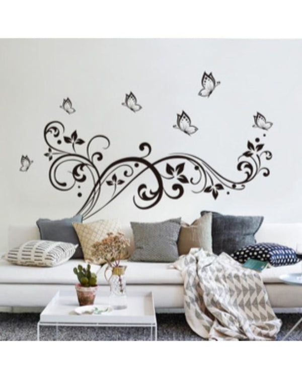 Black Butterfly Flower Wall Decal JM7255