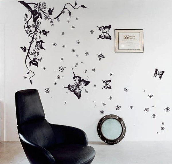 jm8062 Black Flying Butterfly Wall Stickers for Living room Bedroom Tv Sofa Background Window Glasses Home Decals Art Murals Home Decor