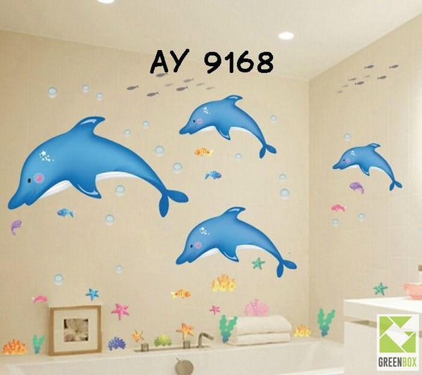 Xh9002 Wall Sticker / Stiker Dinding Blue Dolphin