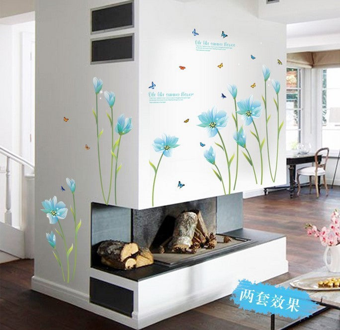 Blue lily flower Romantic weding bedroom wall sticker Entrance TV sofa background Decorative Wall Stickers SK9029