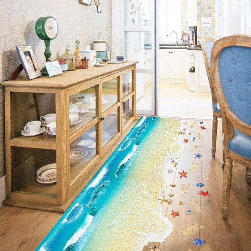 Creative 3D Beach Vinyl Wall Sticker Funny Realistic Art Floor Decals for Kids Rooms Bathroom Home Decor Waterproof XL8300
