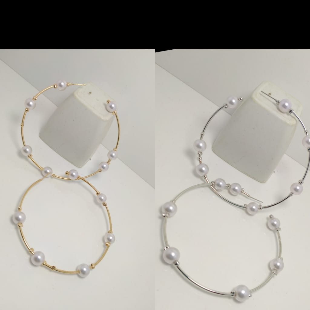 Fashion Jewelry 1 Pair Of Pearl Large Hoop Earrings For Women  egfrpdb8j-8