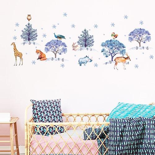 JM7353 Snowflake Forest Animals Children's Room Decorative Painting Wall Sticker - Blue Gray