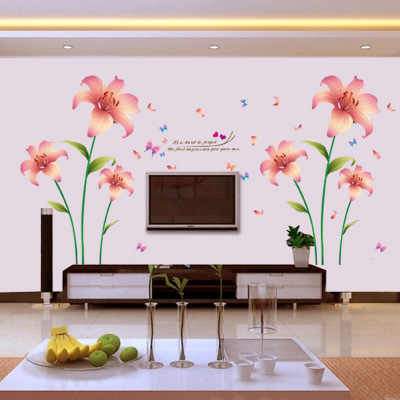 New 3D Love Lily pink Flowers sitting room the household adornment of the bedroom wall stickers on the wall AY9274