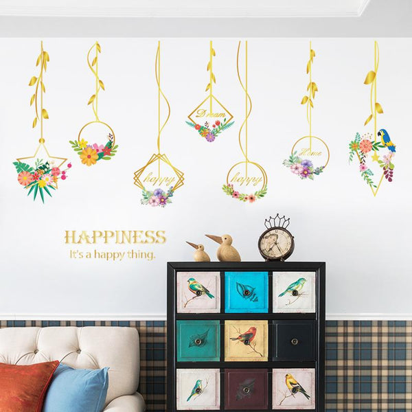 SK9351 Flower Hanging Basket Living Room Bedroom Background Decorative Wall Sticker