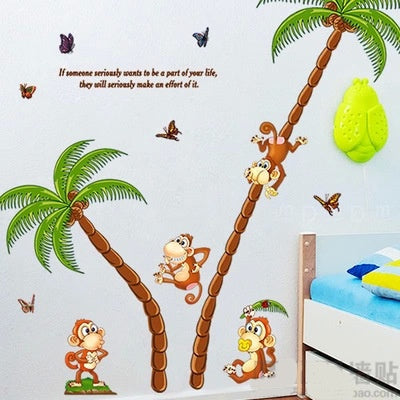 Coconut monkey removable wall stickers cartoon bedroom living room decoration stickers JM7257