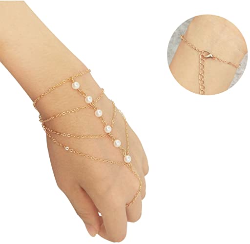 Suyi Elegant Crystal Finger Ring Bracelet Attached Link Hand Harness Bangle